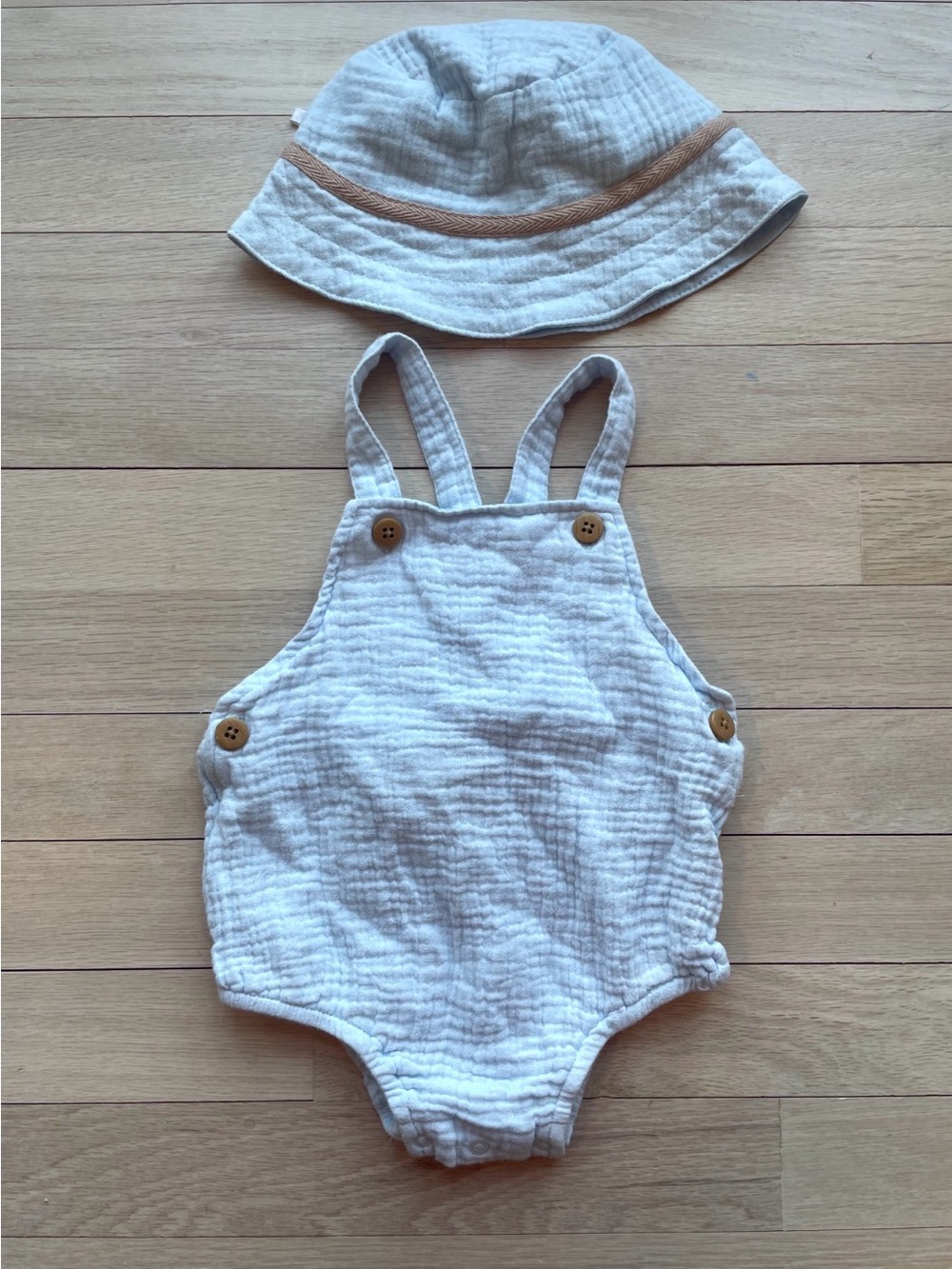 Little Me Blue Gauze Romper and Hat Set